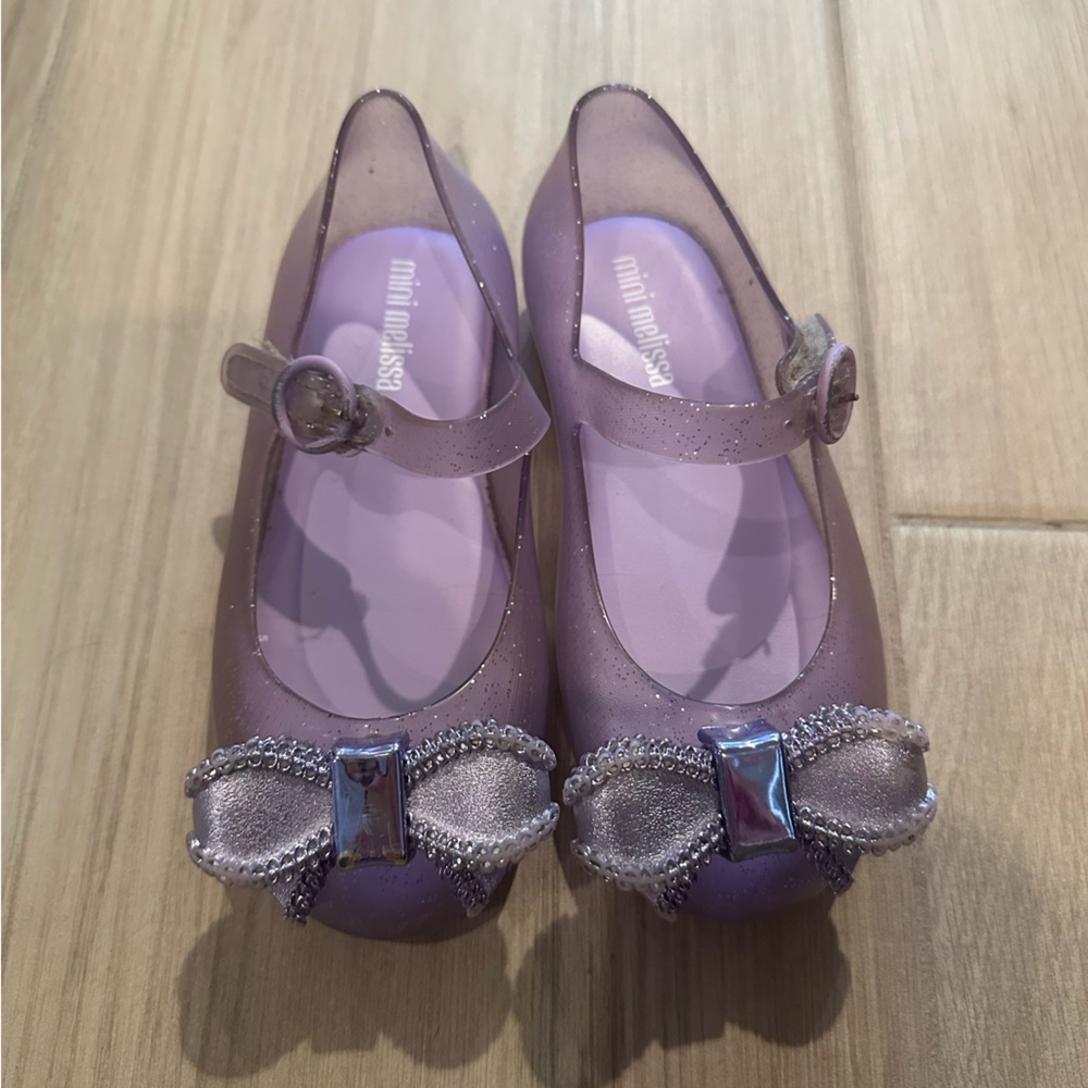 Mini Melissa Lavender Sparkle Bow Shoes